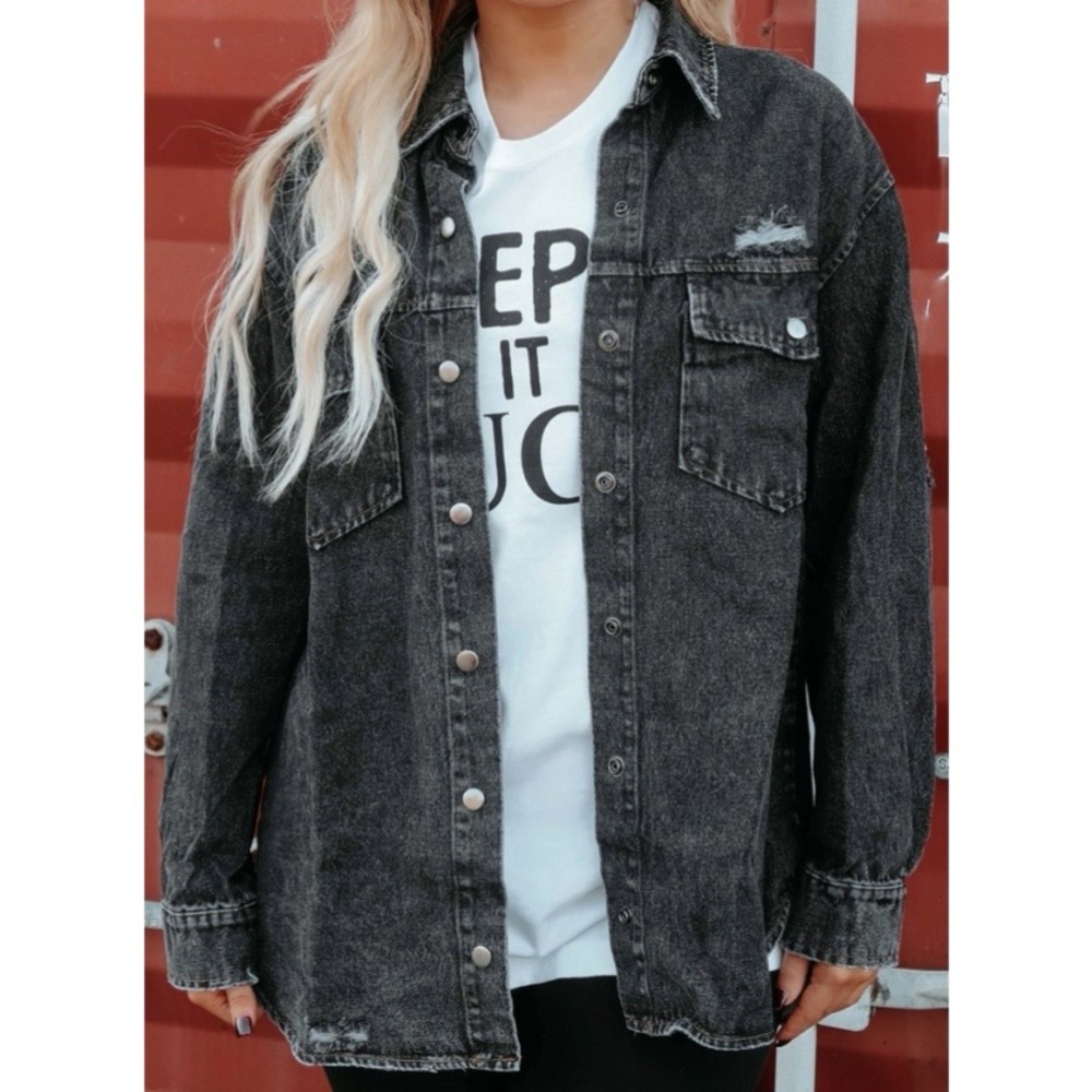 NEW black faded denim button-down top